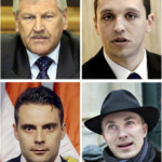 A combination made in Paris on May 26, 2014 of eight files pictures shows (from L to R, top to bottom), chairman of the True Finns party Timo Soini, leader of the German neo-Nazi party NPD Udo Voigt, Greece's Golden Dawn spokesman and parliament member Ilias Kasidiaris, United Kingdom Independence Party (UKIP) leader Nigel Farage, leader of right-wing Austrian Freedom Party (FPOe) party Heinz-Christian Strache, Chairman of Hungarian far-right parliamentary JOBBIK (Better) party Gabor Vona, Danish Peoples Party's Morten Messerschmidt and France's far-right National Front (FN) leader Marine Le Pen. France's far-right National Front and Britain's UKIP led a eurosceptic "earthquake" in EU parliamentary polls, sending shockwaves across Europe and beyond. The EU Parliament's own projections showed the extent of the anti-EU breakthrough, with eurosceptic parties set to win around 140 seats in the 751-seat assembly. AFP PHOTO